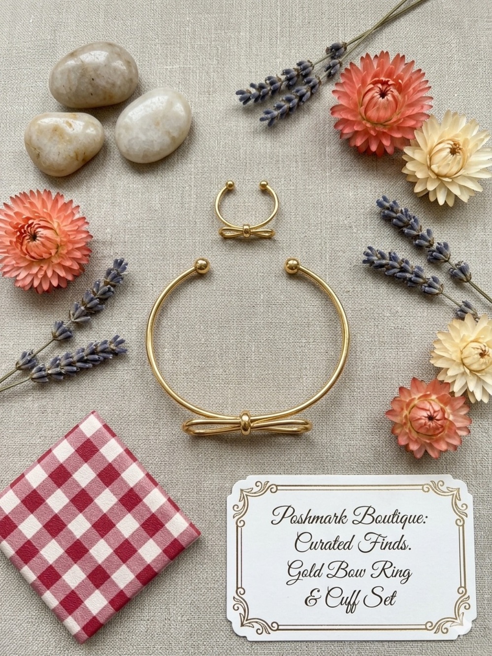 Gold Bow Cuff and Ring Set - Elegant Women's Accessory